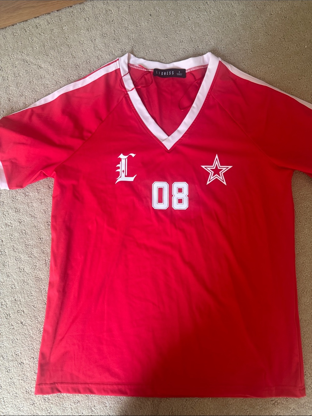 Lioness Red Kids' V-Neck Jersey with White Accents